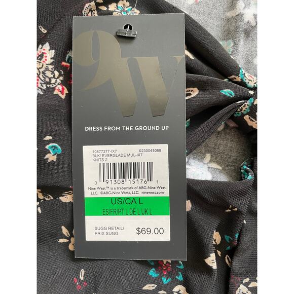 NINE WEST, SIZE L, BLACK, 3/4 SLEEVE, FLORAL TOP - Picture 4 of 6